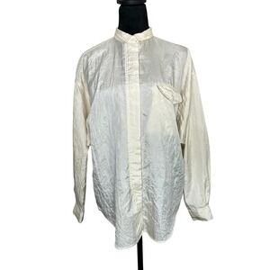 Diane Von Furstenberg Vintage Crinkle Button Down Off White Medium Boho Designer